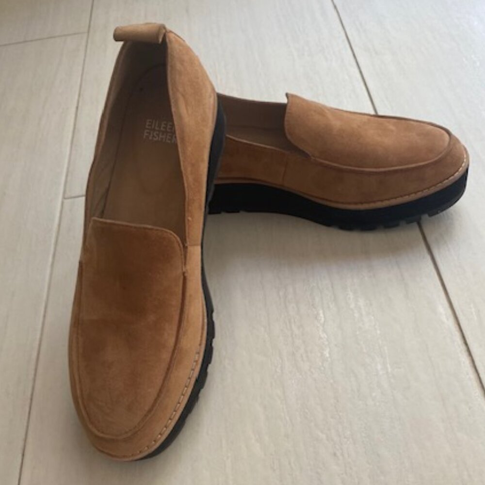 Eileen Fisher Ells tobacco suede platform loafer size 7